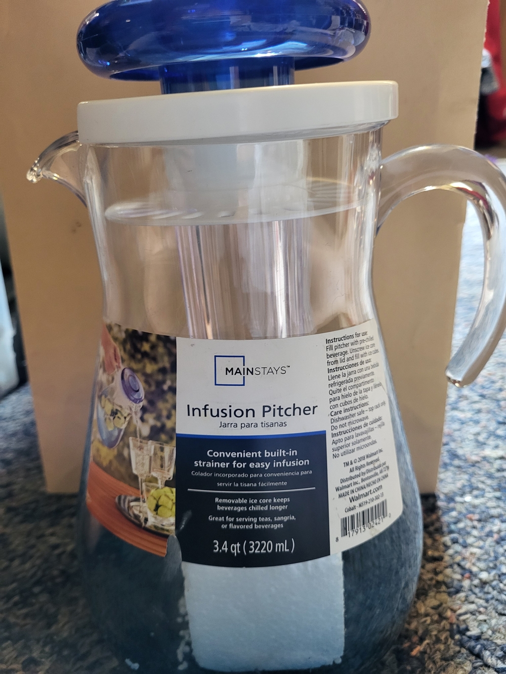 Mainstays Infusion Pitcher in Clear with Blue Lid